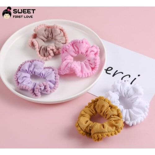 Kawaii Dot Scrunchies Pompom Trimming Hair Rope Hair Ties Elastic Hairbands Ladies Hair Accessories For Girls Headband For Women