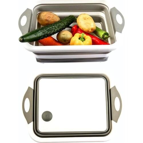 Multifunction Cutting Board Foldable Drain Basket Collapsible Vegetable Basin Washing Colander Portable Kitchen Organizer