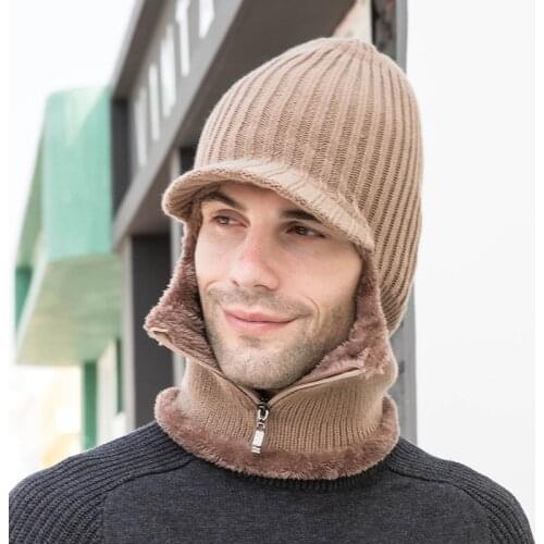 Men Warm Winter Cycling Hat Scarf Soft Knitted Hat Scarf Set Beanies Winter Hat Face Masks Women Unisex Knitted Caps