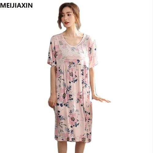 Flower Print Night Dress Women Cotton Sleepwear Short Sleeve Pijama Mujer Loose Nightwear M-4XL Nightgown Factory Direct