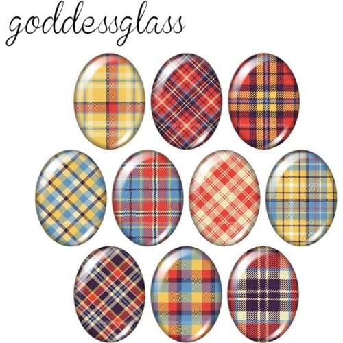 New Plaid patterns beauty 13x18mm/18x25mm/30x40mm Oval photo glass cabochon demo flat back Making findings TB0016