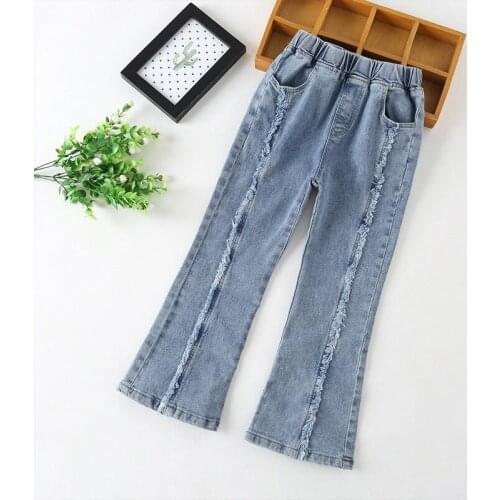 2021 Autumn New Kids Jeans Fashion Korean Solid Big Girls Denim Boot Cut Pants Childrens Casual Flare Trousers Baby Girl Jeans