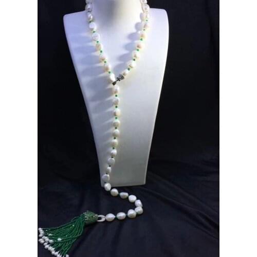 10-11MM natural fresh water pearl necklace with green tassels leopard long necklace 80CM fashion women jewelry copper zircon