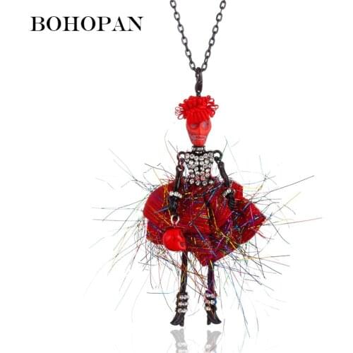 Personalized Skull Doll Necklace Women Crystal Tassel Dress Alloy Pendants Necklaces Collar Fashion Halloween Cloth Jewelry Gift