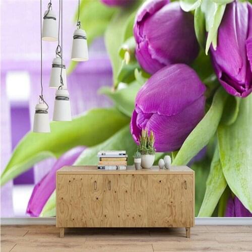 Beibehang Custom 3d wall papers purple flower plants floral wallpaper live room sofa bedroom television background wall