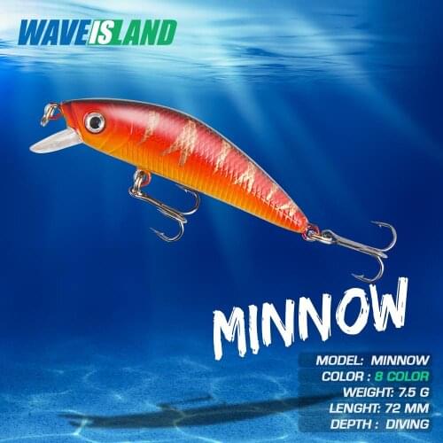 WAVEISLAND Jerkbait Minnow Fishing Lure Bait Mino 72mm 7.5g 8 color Wobbler Carp Isca Artificial Leurre Souple Lures Equipment