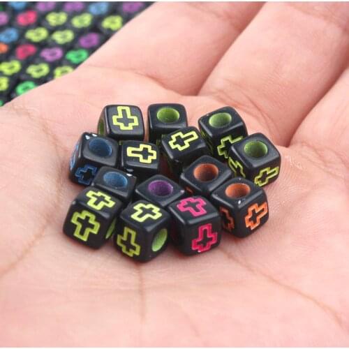 Mix Colorful Cross Acrylic Beads Square Flat Alphabet Black Cube Loose Spacer For Jewelry Making Handmade Diy Bracelet Necklace