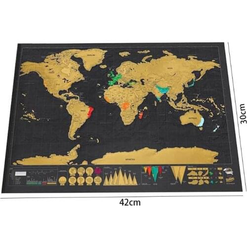 82cm*59cm Deluxe Scratch Off World Travel Map Poster Copper Foil Sticker Personalized Journal Map Large Size Without Cylinder