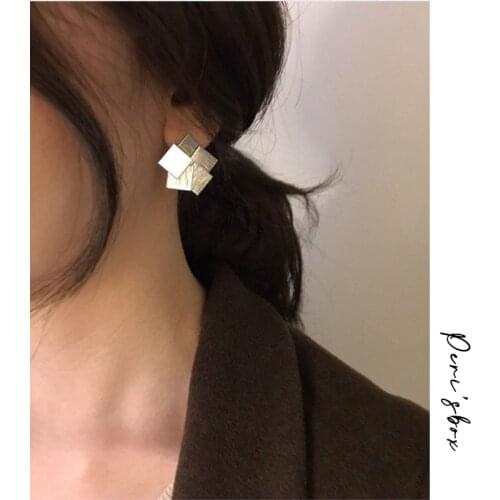 PerisBox Punk Style Gold Sliver Color Square Shaped Stud Earrings for Women Geometric Multi Layered Studs Statement Earrings