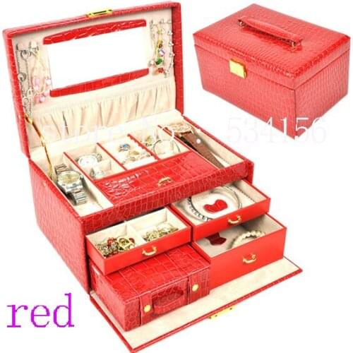 Luxurious pu 3 layers leather jewelry box earrings jewelry packaging red display box gift box jewelry holder 28.5 * 19 * 16 cm