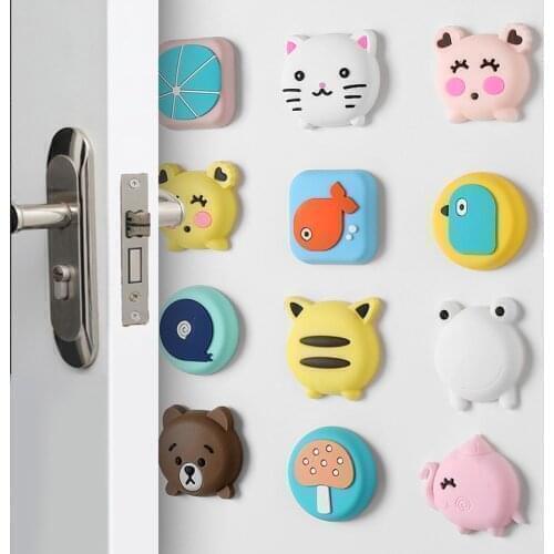 Silicone Self Adhesive Cartoon Door Stopper Wall Protectors Door Handle Bumpers Buffer Guard Stoppers Silencer Crash Pad