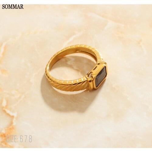 SOMMAR Hot Sale Gold Filled size 6 7 8 Gentlewoman mens ring Exquisite black stone men ring floating charms