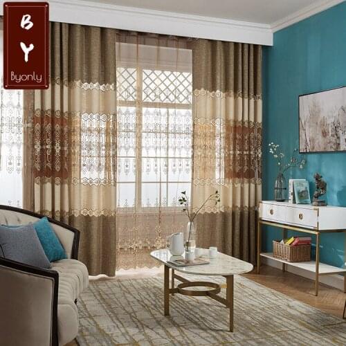 Modern Minimalist for Living Room Bedroom Linen Fabric Stitching Embroidered Blackout Curtains Finished Product Customization