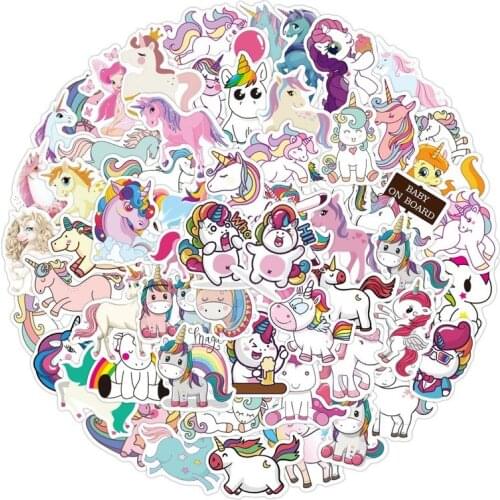 10/50/100Pcs Stickers for Unicorn Cartoon Animal Waterproof Cute Graffiti Sticker To Luggage Bike Notebook Laptop Guitar Decals