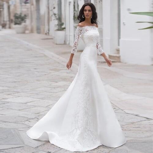 Wedding Dresses 2020 with Detachable Lace Jacket Off The Shoulder Bride Dresses Vestido de novia Half Sleeves Wedding Gown