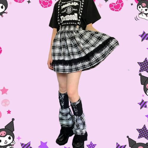 Y2K High-waisted Skirt For Women Pleated Summer Jk Harajuku Fairy Grunge Mini Kawaii School Uniform A-line Korean Black Lace