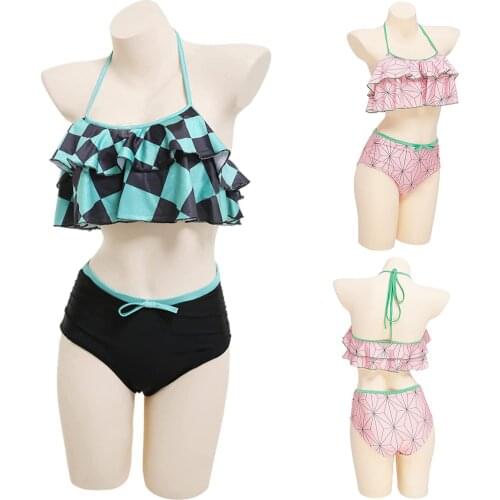 Women Halter Neck High Waist Ruffle Bikini Set Costume Swimsuit Set Split Color Brazilian Bathing Suit Beachwear Swimsuit 2 Pcs