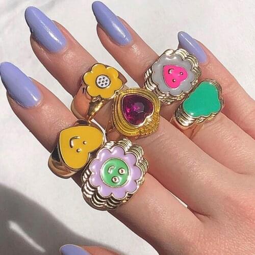 Lost Lady Stylish Colorful Enamel Alien Heart Mushroom Cloud Rings for Women Summer Girl Finger Ring Fashion Jewelry Gift
