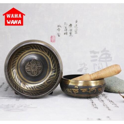 1 Set Nepal Buddha Sound Bowl Chanting Tibet Singing Bowl Yoga Bowl Buddha Sound Bowl Crafts Sanskrit Bronze Buddha Accessories
