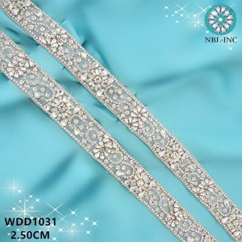 10 yards) Wholesale rhinestone crystal applique trim iron on bridal beaded trim iron on for wedding dress WDD1031