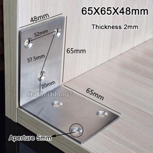 High Quality 20PCS Stainless Steel Right Angle Bracket Corner Braces Joint Shelf Support L Shape Furniture Connectors 65X65X48mm