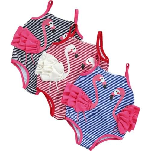 2021 Newborn Infant Swimming Bodysuit with 3D Flamingo, Horizontal Stripes Print Summer Clothing 0-4T