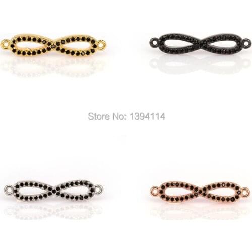 27*7*3mm Micro Pave Black CZ Infinity Symbol Connectors For Men And Women Making Bracelets Jewelry