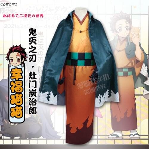 Anime! Demon Slayer: Kimetsu no Yaiba Kamado Tanjirou Happy Cat Theme Kimono Uniform Cosplay Costume Halloween Party Outfit Men