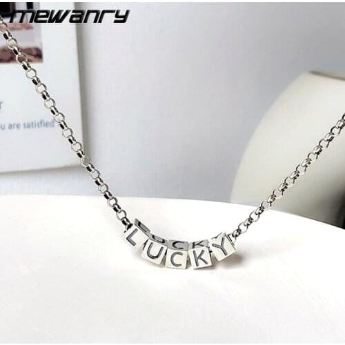Mewanry 925 Sterling Silver Necklace Fashion Elegant Vintage Party Letters LUCKY Small Cube Clavicle Chain Jewelry Birthday Gift