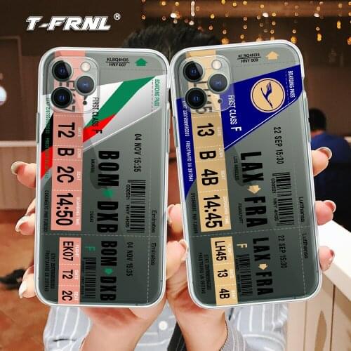 Ins Travel Air Plane Tickets Bangkok Los Angeles City QR Code Case For iPhone 12 11 Pro XS MAX XR X 7 8Plus Cute Soft Clear Case
