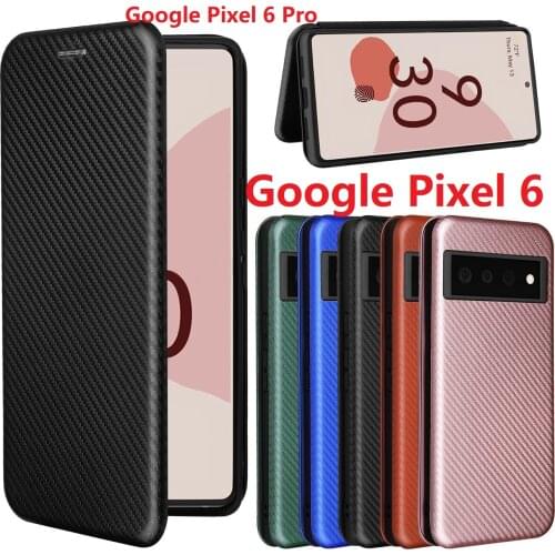 Carbon Fiber For Google Pixel 6 Pro Case Magnetic Book Stand Flip Card Wallet Leather Protective Pixel 5A Cover
