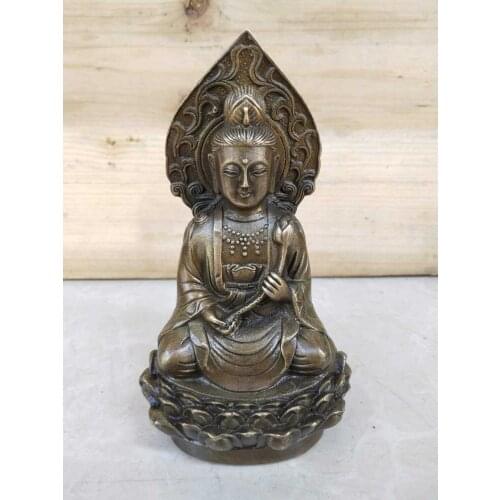 Pure copper sitting lotus Guanyin, Town house ward off evil spirits Exquisite home crafts ornaments