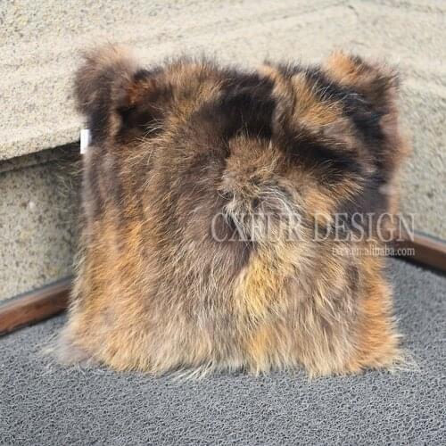 CX-D-71 Fluffy High Quality Winter Fur Pillows Cover Patchwork Real Raccoon Fur Pillowcases