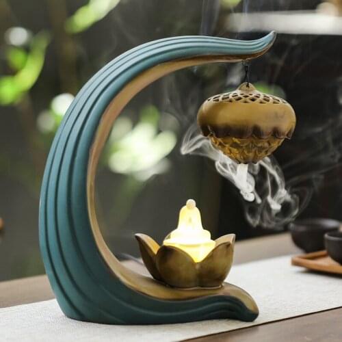 Indoor Aromatherapy Peaceful Relaxation Home Decorations USB Led Light Hanging Metal Ball Backflow Incense Burner With 20Incense