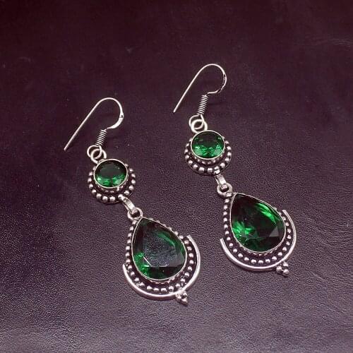 Gemstonefactory Big Promotion Unique 925 Silver Fantasy Green Topaz Lovely Women Ladies Gifts Dangle Drop Earrings 20211853