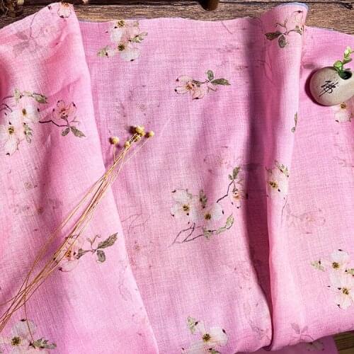 Quality ramie fabric Floral print on pink background sewing Skirt dress shirt DIY bag tissu