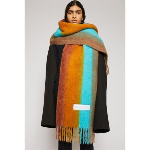 Cashmere Women Striped GradientScarf Winter Warm Shawls And Wraps Bandana Pashmina Long Tassel Female Foulard Thick Blanket