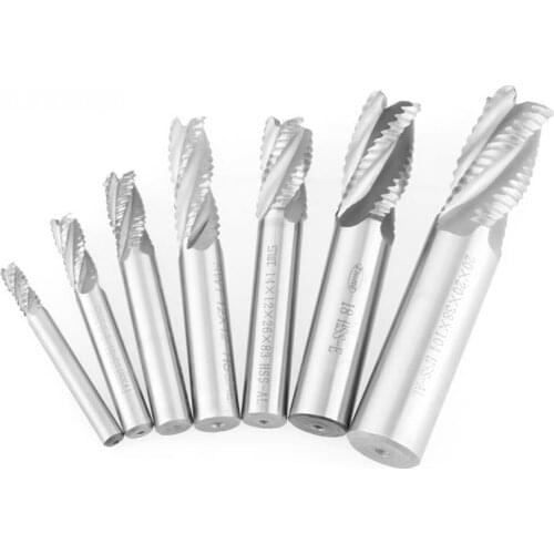 7Pcs/lot 4 Flutes Milling Cutters Roughing Chipbreaker Milling Cutter 6-20mm HSS End Mill Router Bit for Milling Lathe Machine