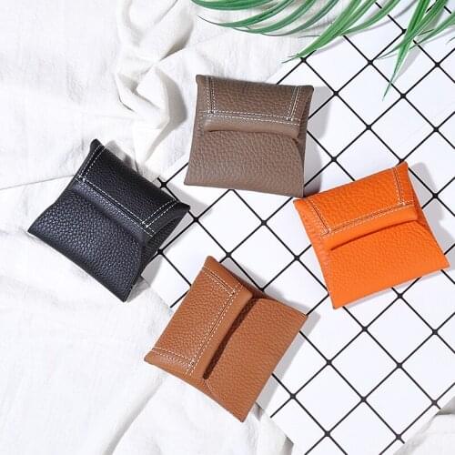 Bemoreal Cowhide Leather Coin Purse Unisex Mini Fashion Money Bag Minimalist Design Small Purse Solid Color Earphone Storage bag