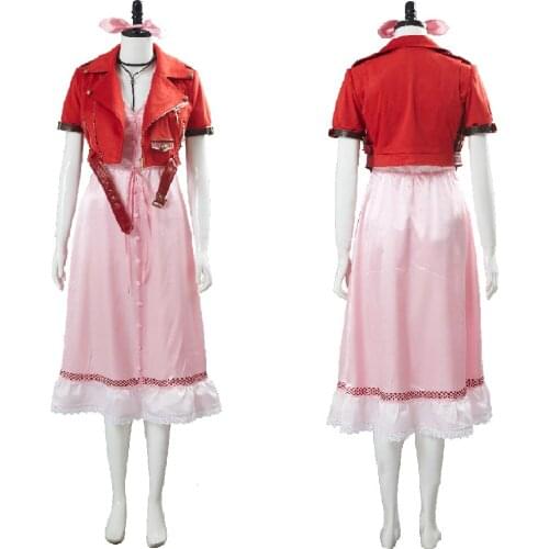 Final Fantasy VII 7 Aerith Aeris Gainsborough Cosplay Costume Pink Dress Outfit For Grils Women Halloween Carnival Costumes