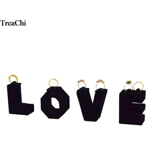 Creative Romandic Love Shape Jewelry Display Holder Black Velvet 7Pcs Ring Organizer Storage Exhibition Display Stand Set