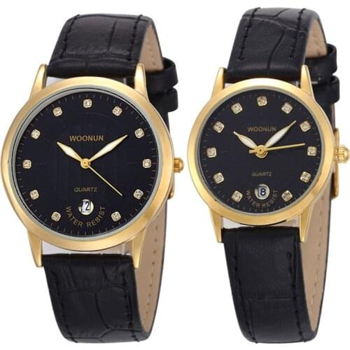 Luxury Lovers Watches Couple WatchesLeather Strap Rhinestone Quartz Watches Fashion Casual Men Women Watches Lovers Watches