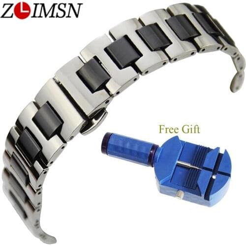 LIMSN New 16mm 20mm Watch Ceramic Bracelet Stainless Steel Watchband White or Black Wristband Strap Butterfly Buckle Free Gift