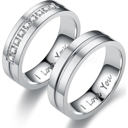 Fashion Stainless Steel Couple Engagement Rings For Women Men Crystal I LOVE YOU Ring 2021 Wedding Jewelry Gift