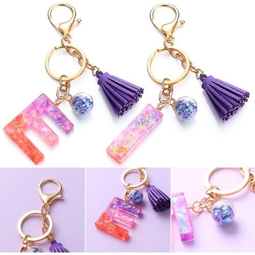 Trendy Tassel Keychains for Keys Women Jewelry A-Z Letters Initial Resin Handbag Pendant Cute Keychain Accessories Handbag Decor