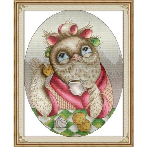 Joy Sunday Cross Stitch Cute Owl Kits for Embroidery Cross Stitch Printed on Canva Pattern11&14CTPrint Cloth Handmade Needlework