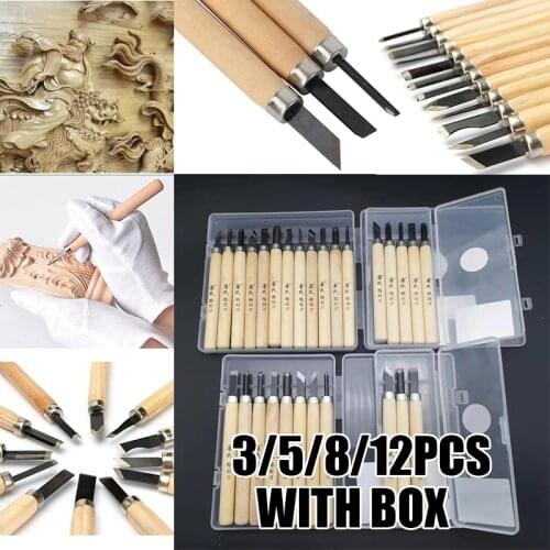 3/5/8/12Pcs Set Wood Carving Tool Set Chisels Cutter Woodcut Woodworking Arts Craft Kit