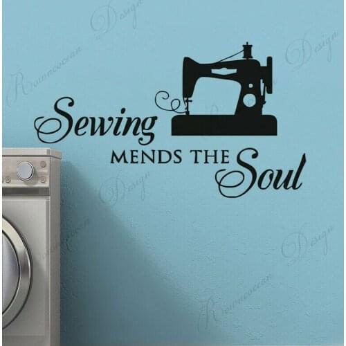 Sewing Mends The Soul Quote Sewing Shop Decor Wall Sticker Vinyl Interior Design Art Decals Removable Self Adhesive Murals 4198