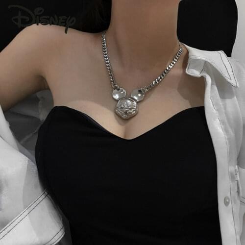 Disney New Cartoon Mickey Titanium Steel Ladies Necklace Fashion Trend Wild Long Thin Clavicle Jewelry Girlfriend Birthday Gift