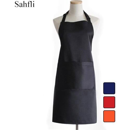 Pure Color Minimalist Modern Style Halter Adjustable Buckle Waterproof and Antifouling Adult Sleeveless Apron Loading Pocket